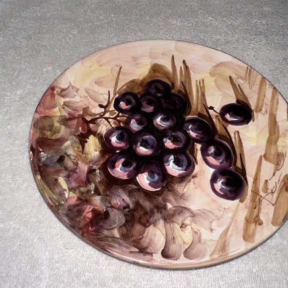 Lot/Set of 2 VTG Peasant Village Italian Pottery Hand Painted Cherries & Grapes - Picture 6 of 11